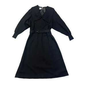 Ciao Vintage Sweater Knit Dress Womens Size 10 Black Wool Long Sleeve Big Bow